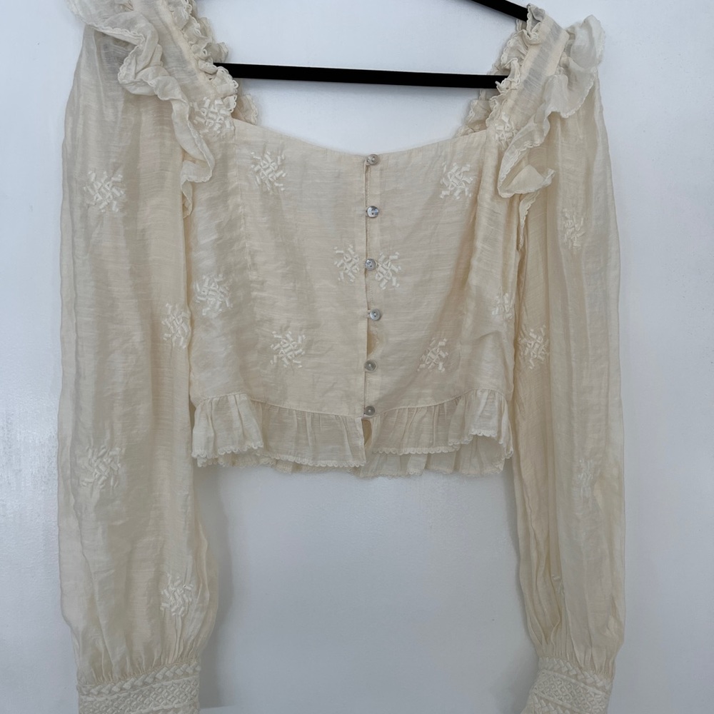 Free People x Revolve Ruffled Top Pearl White Ruffled - Picture 4 of 4